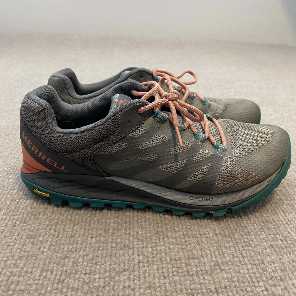Merrell Antora 2 Shoes Womens Size 8 Gray Mesh Trail Vibram Cushioned Sneakers